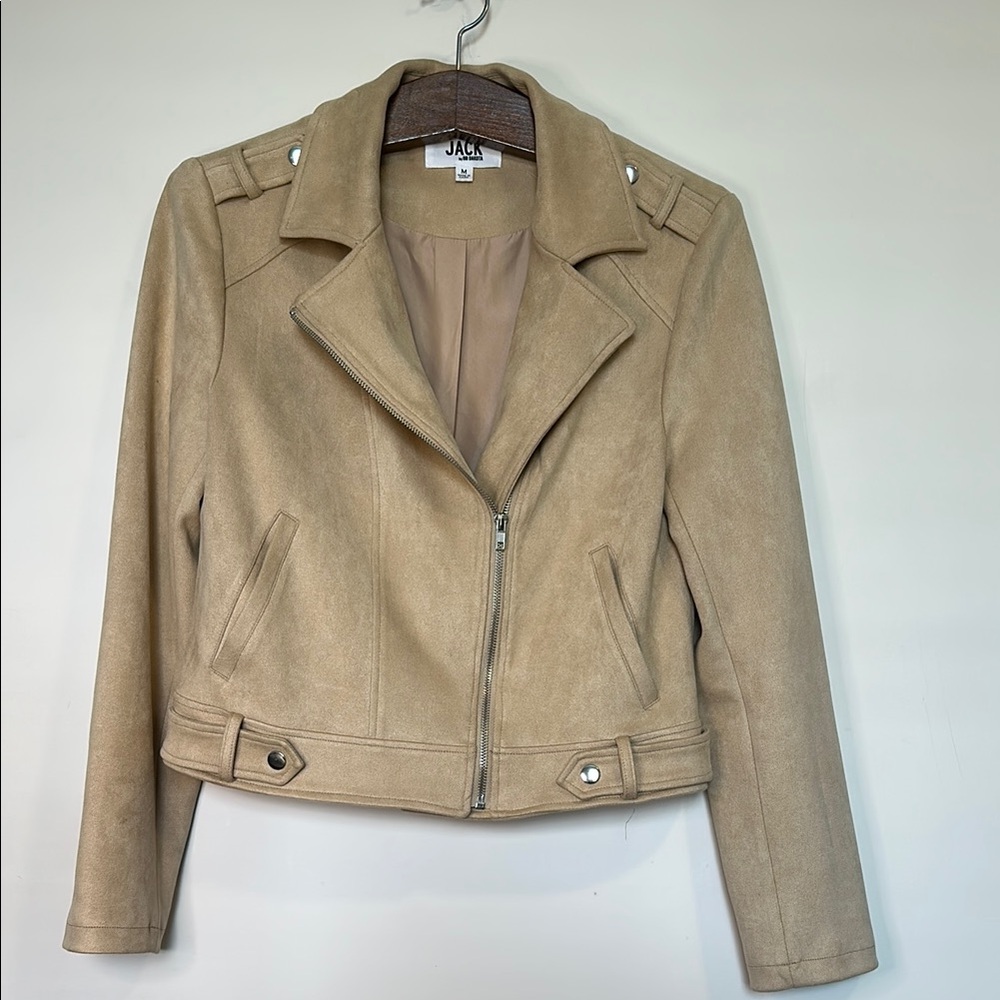 BB Dakota Faux Suede Moto Jacket in Blush Tan